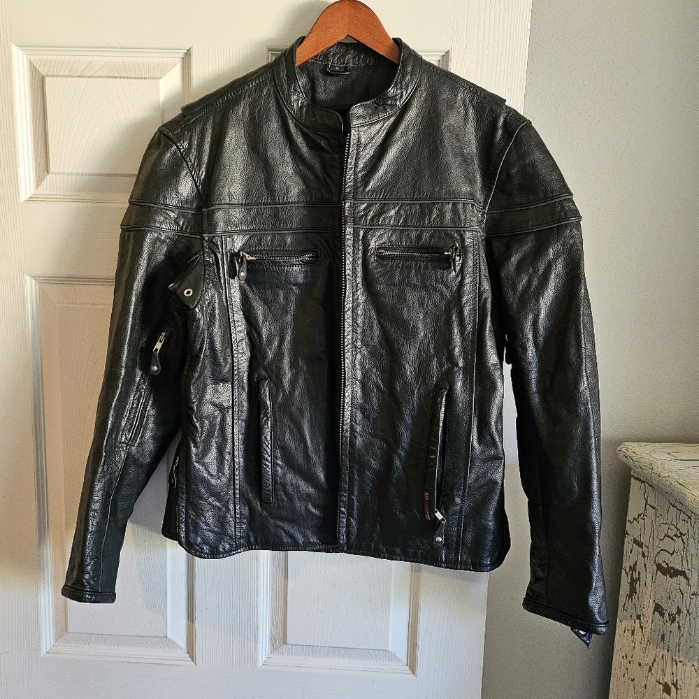 HOT LEATHERS | LEATHER Motorcycle JACKET DOUBLE PIPING Vented Black Heavy Med